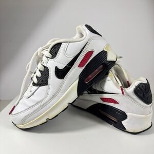 Nike Air Max 90 Kids Size 4Y White Black Red Leather Sneakers DH2605-100
